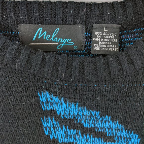 Vintage Black and Blue Patterned Acrylic Sweater - Picture 4 of 4